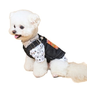 Set Rompi Denim dan Rok untuk Anjing Kecil, Teddy, Bichon Frise, Bahan Polyester, Motif Kartun, dengan Tali Selempang, Gaya Amerika - Product Image 1
