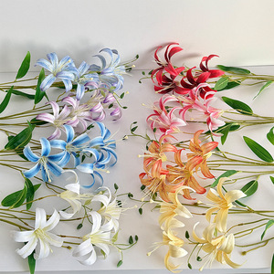 Nouvelle fleur de lys artificielle 3D à 4 têtes en soie, bleu, violet, rose, réaliste, pour décoration intérieure et accessoires de photographie - Product Image 4