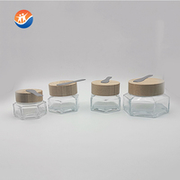 Pot en verre hexagonal écologique pour crème contour des yeux 15g 20g 30g avec couvercle en bambou, emballage cosmétique personnalisé, pot en verre pour crème