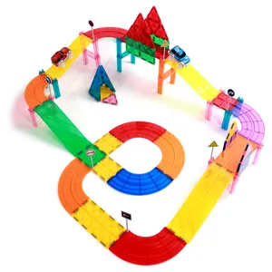 Bloques magnéticos educativos para niños, pista de carreras de coches, 50/100/150/200 piezas, construcción magnética, azulejos, juego para niños