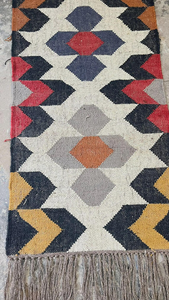 Handwoven Boho Geometric <b>Runner</b> <b>Rug</b> | Wool Jute Tribal Kilim <b>Hallway</b> Carpet for Southwestern Farmhouse Home Decor Bedroom - Product Image 6