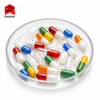 Capsules vides en gélatine tricolores rouge, bleu, jaune, finition brillante, solides, impression personnalisée, fabrication OEM, usine GMP, vente en gros
