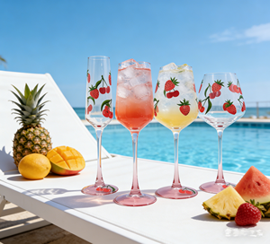 Juego de Vasos de Cristal Soplados a Mano SNW, Copas de Vino con Diseño Personalizado de Cerezas y Fresas Pintadas a Mano - Product Image 4