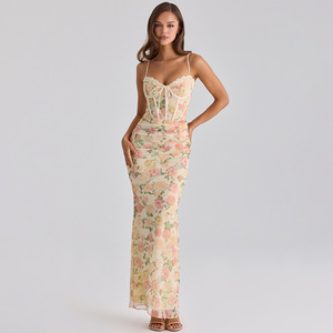 Robe de soirée à imprimé floral, col halter, laçage, taille naturelle, respirante, décontractée, pour banquet - Product Image 3