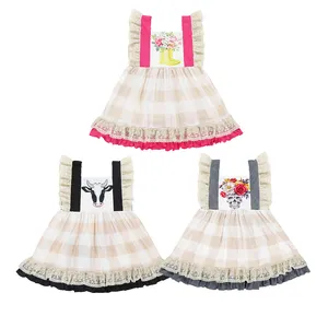 Fuyu Boutique Kids Girl Fly Sleeve Lace Ruffles Print Summer Dress Fashion Baby Girl Smocked Dresses