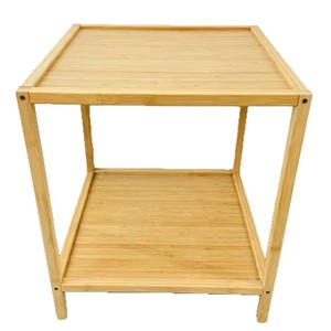 <b>Bamboo</b> Coffee <b>Table</b> Square Side <b>Table</b> With Storage Shelf Indoor Living Room Furniture Simple Design Wood Frame - Product Image 1
