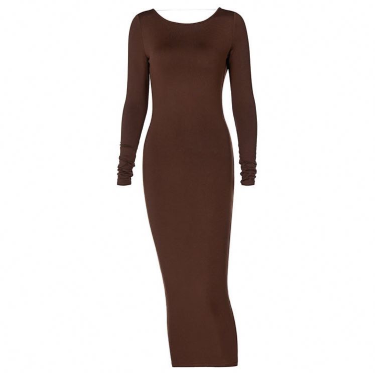 knee length dresses for ladies Long Sleeve Knit Cami Maxi Dress Women Skin Tight Elegant Club Party F main image 1