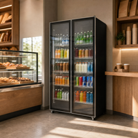 Réfrigérateur vertical commercial à 4 portes vitrées pour supermarché, équipement de réfrigération, vitrine à vin, refroidisseur de boissons