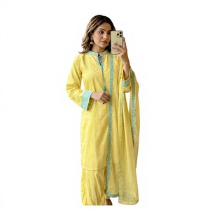 Elegant White Silk Salwar Kameez With Blue Dupatta Embroidered Ankle-Length Women's <b>Wedding</b> Wear India Pakistan Regular Fit - Product Image 1