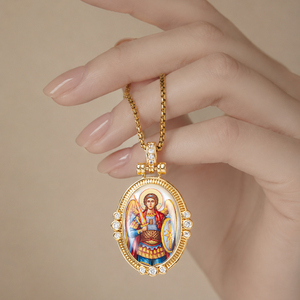 Peinture TIMEMUSE Saint Michel Archange sur coquille de nacre, peinture à la main catholique sur pierre précieuse - Product Image 4