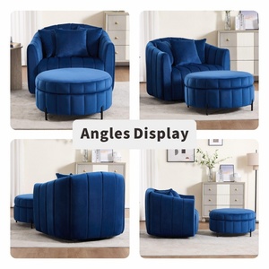 Sillón Moderno Giratorio de Terciopelo con Otomana de Almacenamiento, Sillón Acolchado para Sala de Estar - Product Image 5