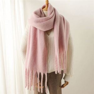 Écharpe longue d'hiver pour femme en gros, avec pompons, couleur unie, châle en pashmina, chaud, luxueux, en acrylique - Product Image 3