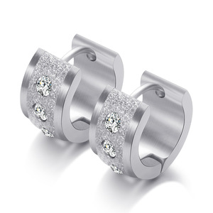 Huggie Earrings 7Mm Stainless Steel 18K Gold <b>Brushed</b> Diamond Hollow <b>Round</b> For Women Gift Jewelry - Product Image 4