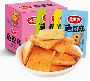 Vente en gros JinMoFang 20g Tofu de poisson instantané végétalien multi-saveurs BBQ/Fruits de mer/Piquant/Épicé Snack chinois 400 sachets - Product Image 1