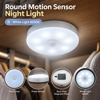 Lampu Malam Sensor Gerak LED Bulat 6000K Putih Dingin Magnetik Isi Ulang