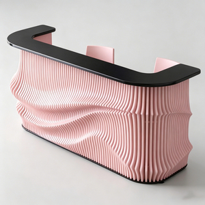 Hotel Modern Curved Marble Texture Reception Desk High End Lobby Reception With Custom Logo <b>Waterproof</b> for Salon Office - Product Image 5
