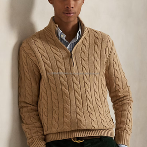 Pull-over en tricot pour homme avec logo personnalisé, broderie RL de luxe, coton, col zippé, style décontracté - Product Image 5