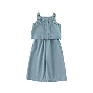Conjunto de <span class=keywords><strong>Ropa</strong></span> de Verano para Bebés Niñas al por Mayor - Jeans de Mezclilla de Algodón con Top sin Mangas, Conjunto de 2 Piezas de Alta Calidad para Niños - Product Image 3