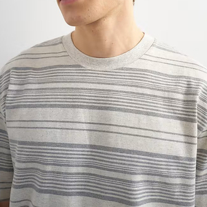 T-shirt a righe in cotone 100% personalizzabile, vestibilità ampia e squadrata, pesante, stile vintage, vestibilità rilassata, colore grigio - Product Image 5