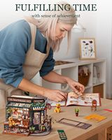 Kit Rumah Boneka Miniatur Bar Kopi Kayu DIY Skala 1:18 Restoran Tipsy Puzzle 3D dengan Lampu LED Diorama Dekorasi Rumah