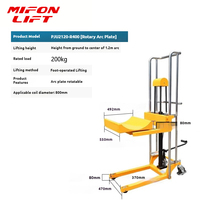 Chariot élévateur manuel à roulettes de 200 kg avec plaque de support incurvée rotative, hauteur de levage de 1,2 m pour film plastique de 800 mm de diamètre