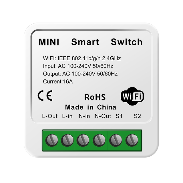 Tuya Mini WiFi Smart Switch Module 16A 2-Way Control 41mm Compact IP44 Waterproof Alexa Google Timer Relay Wall Switch