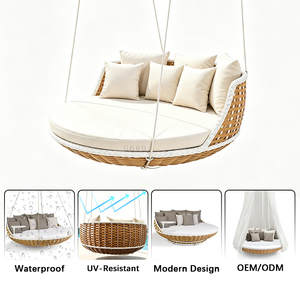 <span class=keywords><strong>Lit</strong></span> suspendu d'extérieur moderne, canapé balançoire pour adulte, mobilier de jardin, <span class=keywords><strong>lit</strong></span> suspendu rond en rotin et corde pour véranda - Product Image 6