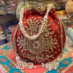 Indian Handmade Beads Work Ethnic <b>Wedding</b> Gift Party Bags Wrist <b>Handbag</b> Coin Potli Bags - Product Image 1