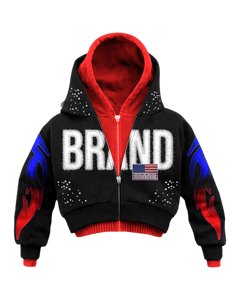 Felpa con Cappuccio da Uomo Personalizzata con Lettere del Marchio, Applicazioni Ricamate, Design con Strass, Vestibilità Aderente, Corta, Doppio Strato con Zip - Product Image 5