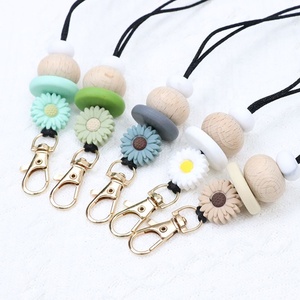 Teachers Wood Abacus Design Silicone Beaded Breakaway Eco-Friendly ID Card Holder Lanyard with Custom Logo Metal Hook Beeloondaa