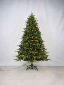 Árbol de Navidad Artificial de PVC con Piñas y Bayas, Preiluminado con Luces LED Cálidas Blancas, Base Plegable, Ecológico y Duradero - Product Image 2