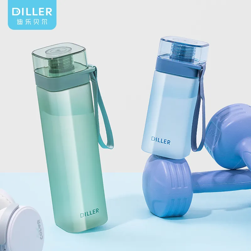 Özel Logo kare şekilli içme şişesi buzlu sızdırmaz plastik kare su şişesi