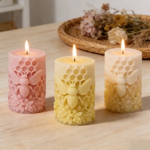 Bee Honeycomb Cylindrical Relief Candle Mold Silicone DIY Candle Making Kit Pillar Shape Home Decor Aromatherapy Mold - Product Image 2