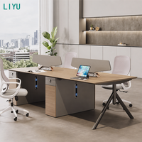 Bureau de travail moderne extensible en bois LIYU pour 4 personnes, côte à côte, avec tiroir et armoire latérale, poste de travail modulaire pour espace ouvert