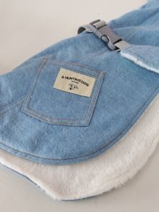 Denim Chest Bag Cape Dog Clothes <strong>Fleece</strong> Lined Warm <strong>Greyhound</strong> Whippet Outfit Stylish Pet Casual All Seasons - Product Image 5