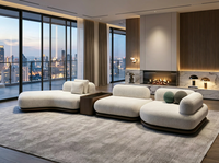 Ensemble de canapés modulaires carrés en tissu avec dossier coussiné et accoudoirs droits, design d'angle unique pour salons spacieux