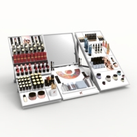 Support de présentation de maquillage moderne haut de gamme et écologique avec miroir |   Présentoir de Comptoir Cosmétique Élégant pour la Vente au Détail et les Événements