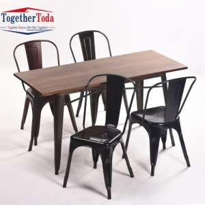 Juegos de muebles sencillos y modernos para <span class=keywords><strong>restaurante</strong></span>, gran oferta de sillas y mesas de madera de Metal de estilo industrial para comida rápida, cafetería, Bar - Product Image 1