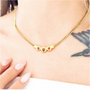NOUVEAU Collier Pendentif Cœur Rouge Royal Bohème Empilable en Zircon Cubain Dazan Plaqué Or 18 carats en Acier Inoxydable Anti-ternissement pour Femme - Product Image 2