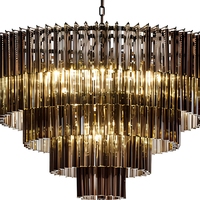 Lustre Cano Lighting en verre noir bronze, bandes de verre verticales denses en niveaux, lumière de plafond pour la maison à l'éclat chaleureux