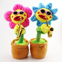 Shake Tone Tournesol Électrique Enchantant, Jouet en Peluche Interactif Chantant et Dansant avec Saxophone