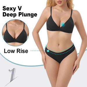 סט הלבשה תחתונה של חזייה ללא ברזלים בצורת משולש עם גזרה עמוקה וסקסית ותחתוני תחתון, דגם BR15 DD03 לנשים - Product Image 1