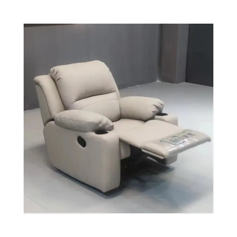 Mecedora giratoria de cuero de lujo moderna, sofá individual reclinable para teatro con taza