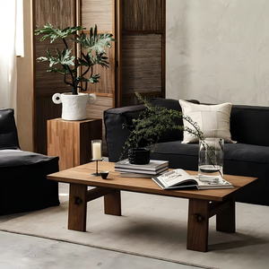 Table basse en bois moderne, design minimaliste, meubles de salon faits à la main, plateau et structure en bois massif - Product Image 1