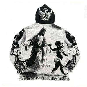 Sudadera con capucha de tapicería personalizada para hombre, talla grande, suéteres tejidos con capucha, fabricante, sudaderas con capucha de tapicería de peso pesado con borlas para hombre - Product Image 3