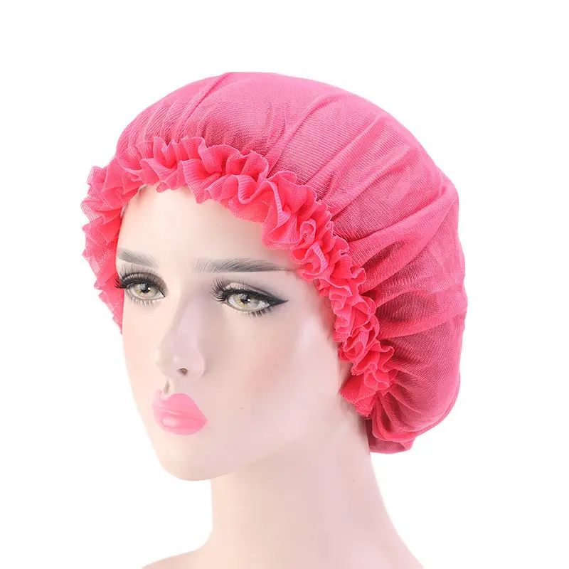 Udara Permeabel Elastis Satin Sutra Hairnet Mesh Rambut Bonnet Tidur Cap untuk Wanita
