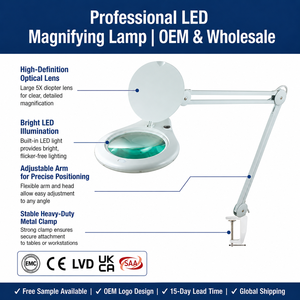 แว่นขยายแบบมีไฟ LED กำลังขยาย 12W ปรับได้ 3 หรือ 5 ไดออปเตอร์ พร้อมแขนปรับได้ สำหรับอ่านหนังสือ เย็บผ้า งานฝีมือ ร้านเสริมสวย - Product Image 1