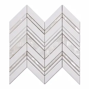 Thassos White and Mother of Pearl Chevron Mosaic Backsplash Tiles