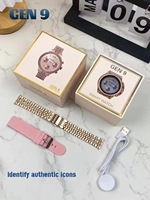 Reloj inteligente de pantalla redonda dorada GEN9 para mujer, relojes inteligentes BT impermeables, reloj con monitor de presión arterial y Frecuencia Cardíaca para niña