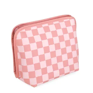 ODM Ciffnoo NO.7961 rosa xadrez impresso maquiagem portátil organizar nylon saco cosmético com logotipo